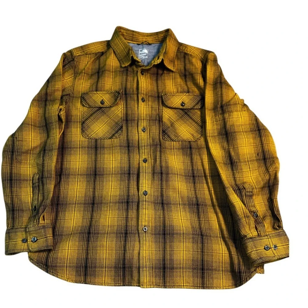 The North Face Men's XL Yellow Plaid Flannel Shirt 100% Cotton Button